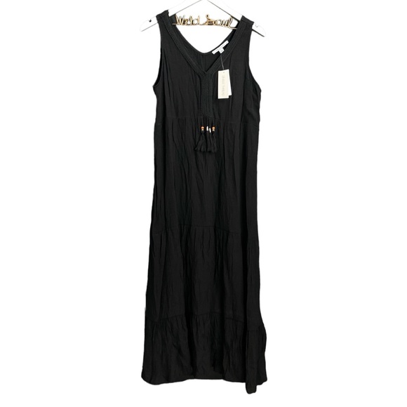 SINGLE THREAD Bohemian Tiered A-Line Sleeveless Midi Dress - NWT - Black - Large - Picture 2 of 5